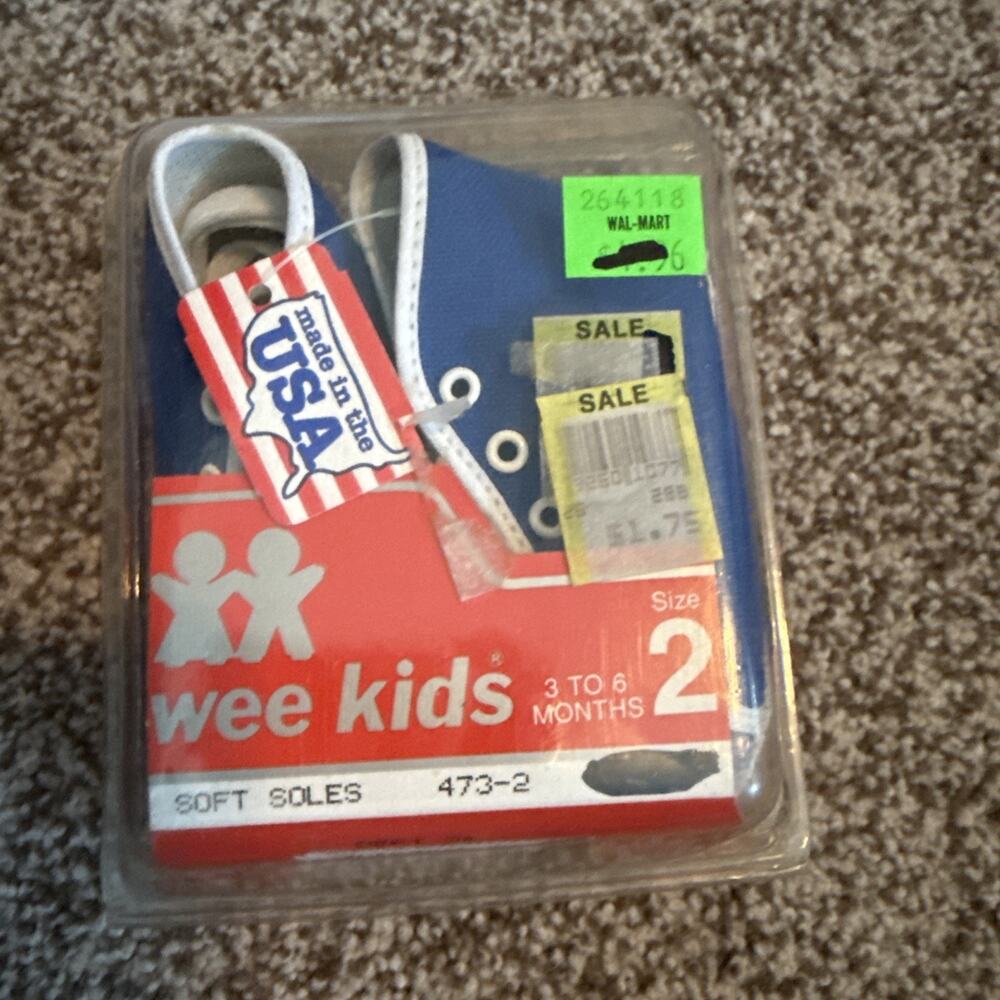 Vintage Wee Kids Weekids Boy Baby Shoes Size 2 Soft Soles USA Made Blue